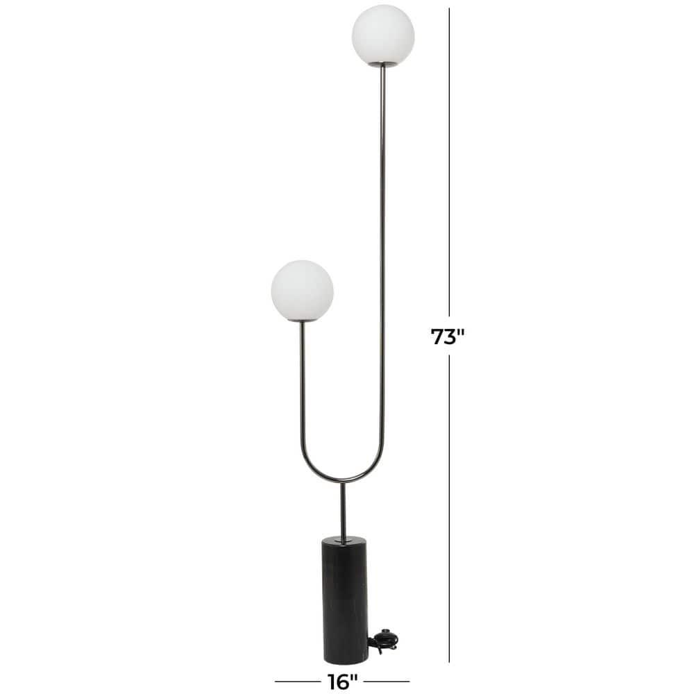 DecMode 73" 2 Light Curved Orb Silver Floor Lamp with White Glass Shade