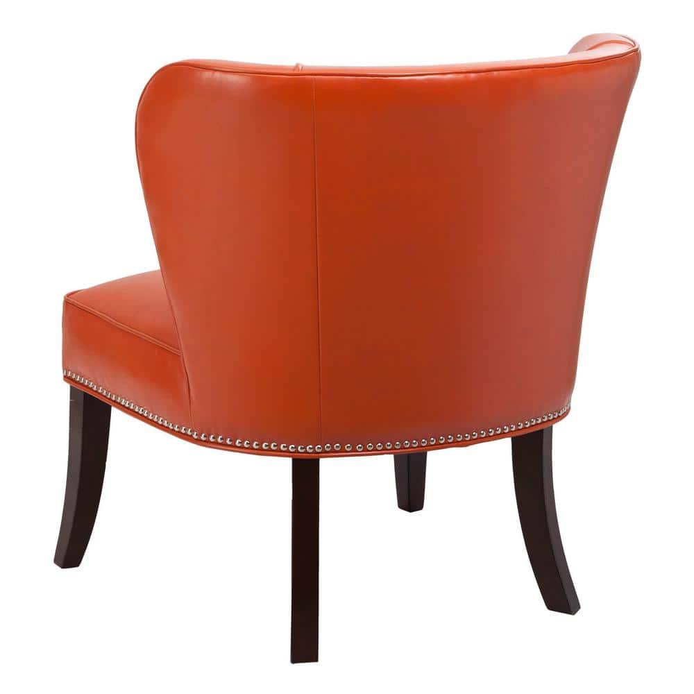 Hilton Concave Back Armless Chair - Tangerine: Faux Leather, Silver Nailhead Trim, High-Density Foam