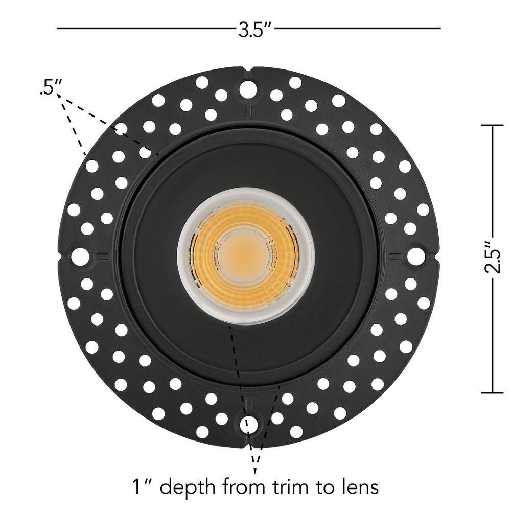 Maxxima 2 in. Trimless Slim Round Recessed Anti-Glare LED Downlight, Black, Canless IC Rated, 600 Lumens, 5 CCT 2700K-5000K