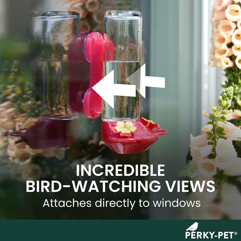 Perky-Pet 455-2 Mounted 445-2 Glass Window Hummingbird Feeder, Red – 14 oz