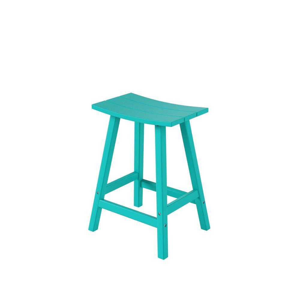 Polytrends  Laguna Hdpe All Weather Outdoor Patio 24" Saddle Seat Counter Stool Turquoise