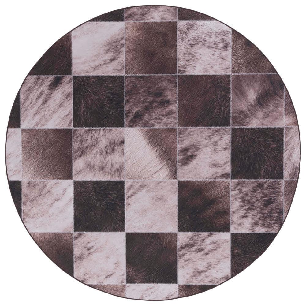 Faux Hide FAH535 Power Loomed Machine Washable Area Rug - Light Brown/Brown - 6' Round - Safavieh.