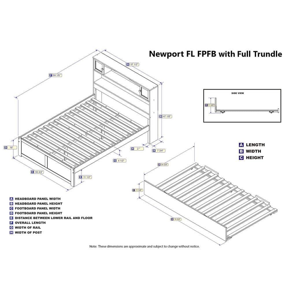 Full Newport Bed with Twin Urban Trundle, Bookcase Headboard, No Box Spring - AFI