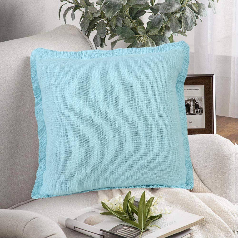 Rajani Home Contemporary Solid Stonewashed Fringed Cotton Throw Pillow Set
