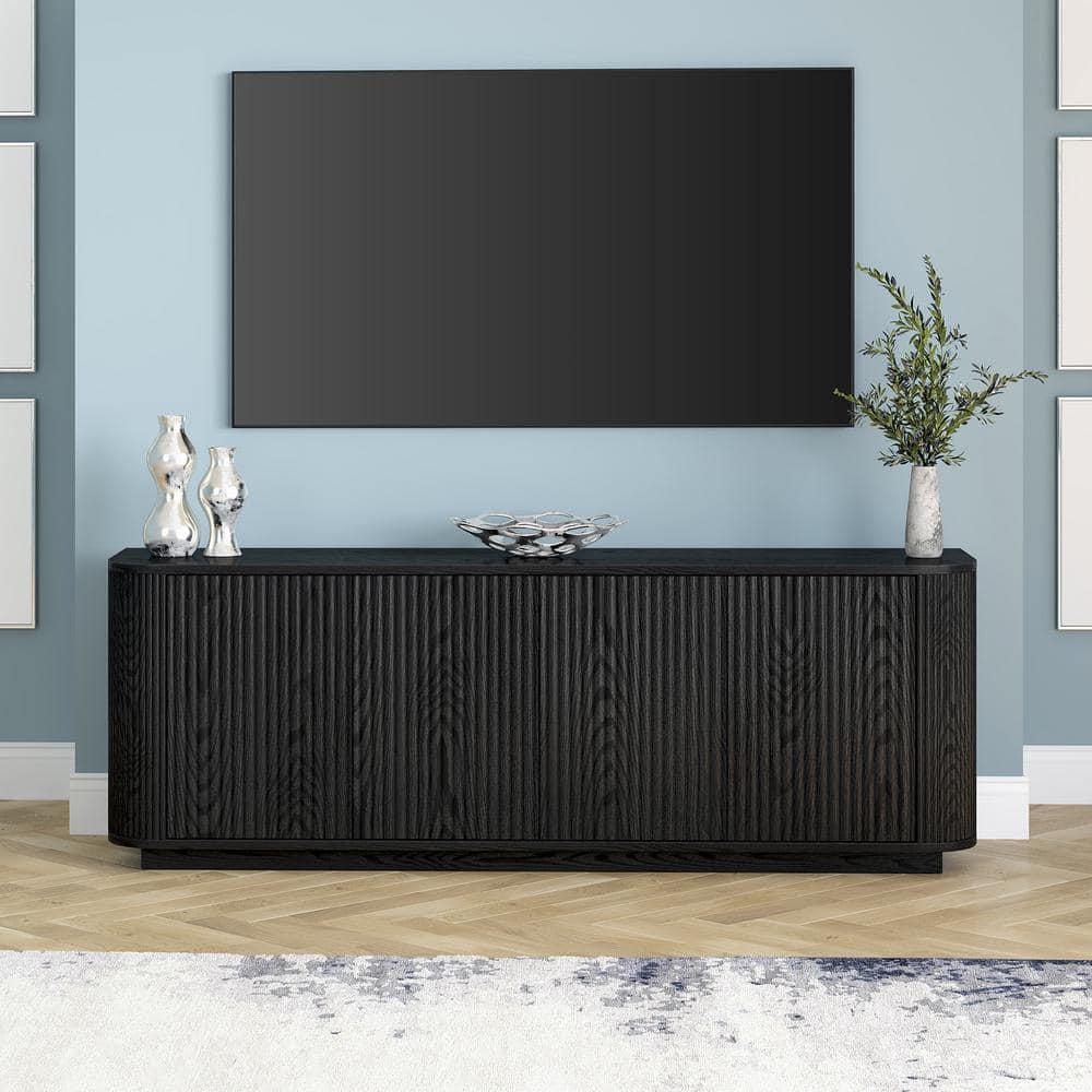 Evelyn&Zoe Canton Transitional TV Stand For TVs up to 75", Black Grain