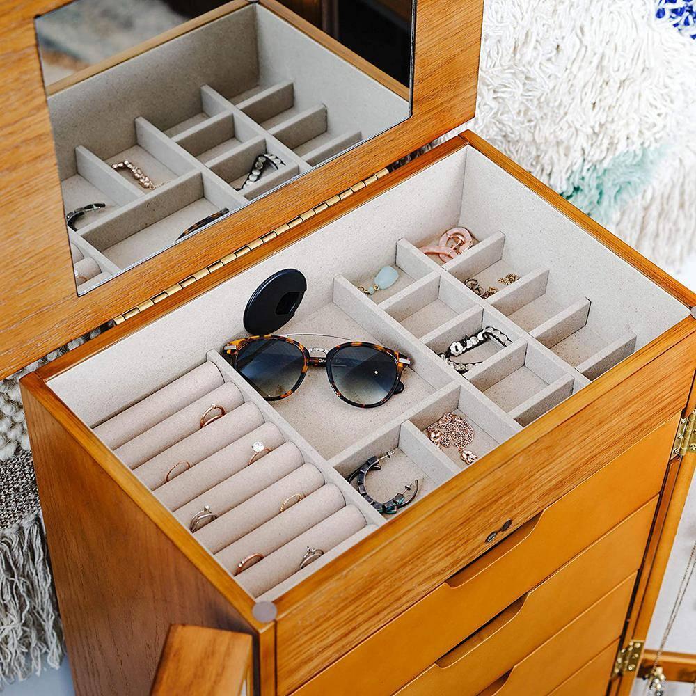 Hives & Honey Women's Chelsea Wood Jewelry Storage Armoire with Mirror Doors in Walnut