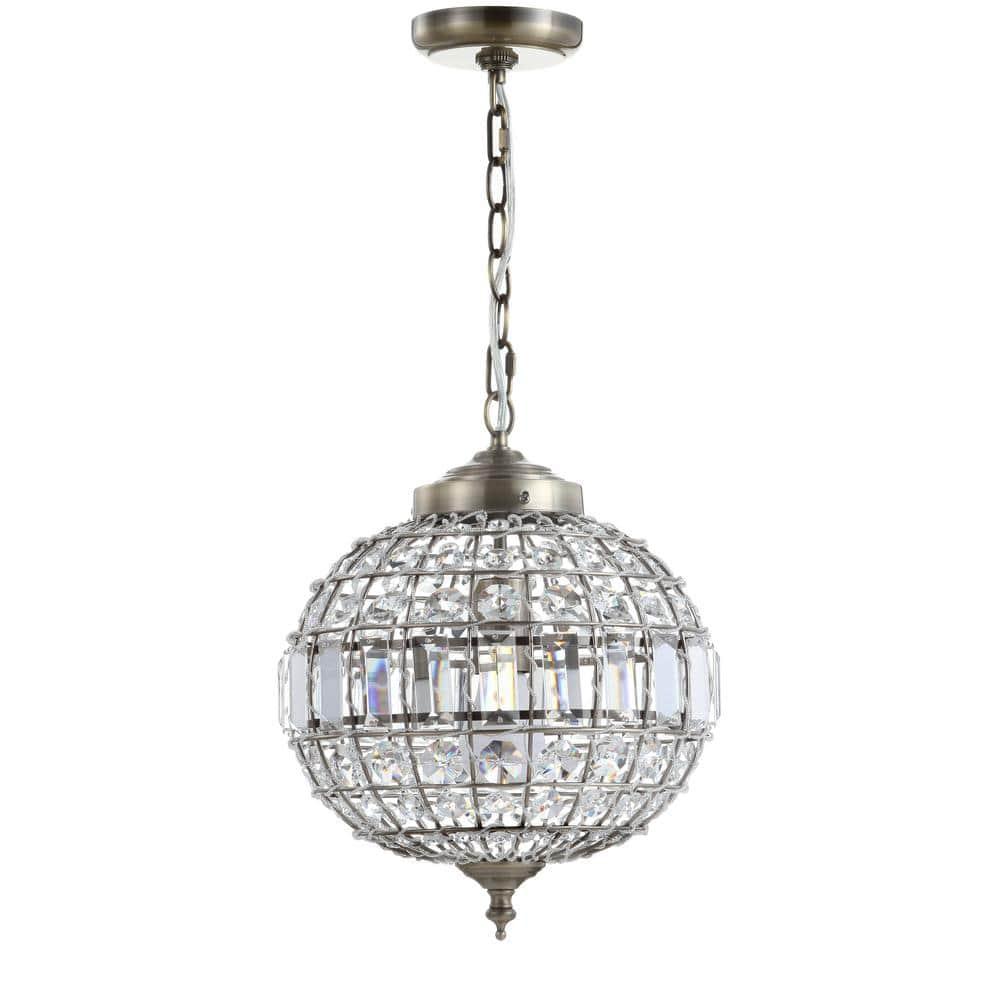 JONATHAN Y Georgina 12" Crystal/Metal LED Pendant Pendant, Antique Brass