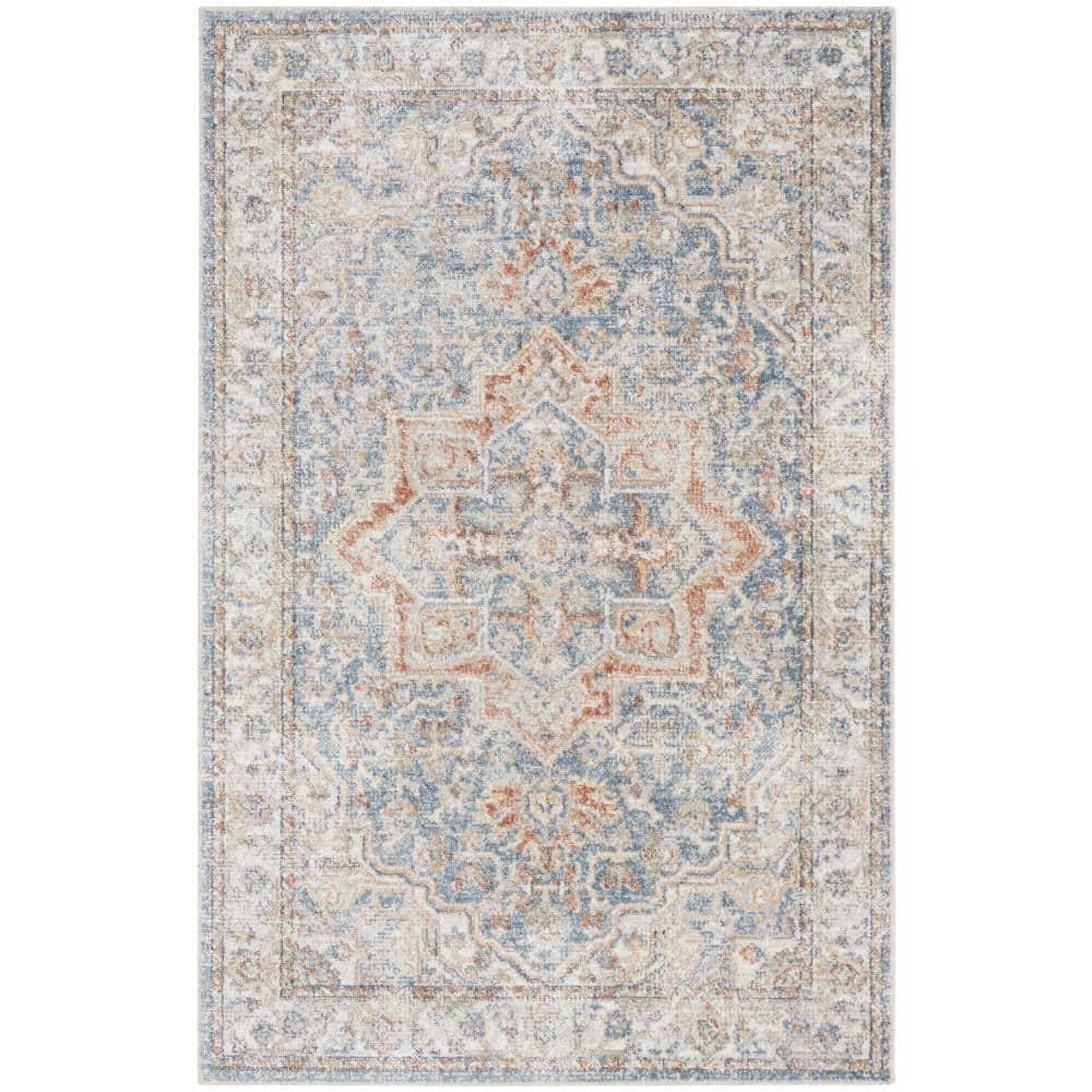 Nourison Astra Machine Washable Vintage Medallion Indoor Bathroom, Kitchen Area Rug Denim Multi 3'3" x 5'