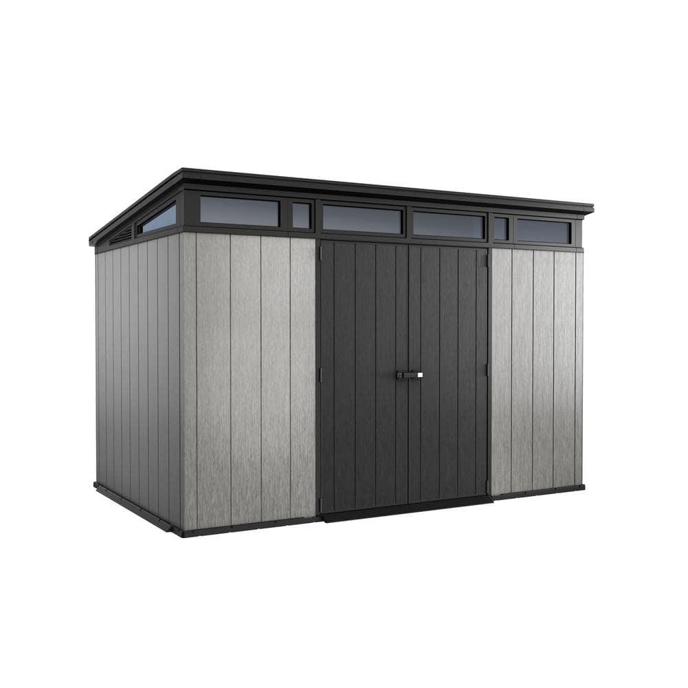 Keter Keter Artisan 11x7 ft. Modern Durable Resin Outdoor Storage Shed With Floor and Double Doors for Garden Patio Furniture and Tools, Grey
