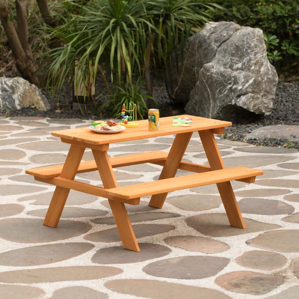 Gardenised Wooden Kids Outdoor Picnic Table for Garden and Backyard, Stained