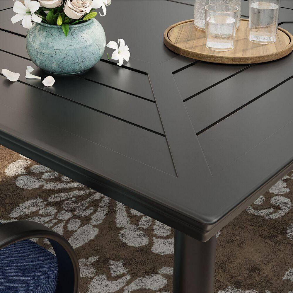 Hanover Montclair 9-Piece All-Weather Outdoor Patio Dining Set, 8 Swivel Rocker Chairs with Comfortable Seat and Lumbar Cushions, 84"x42" Stamped Rectangle Table, MCLRDN9PCSW8-NVY