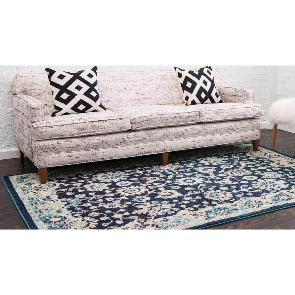 Unique Loom Penrose Collection Area Rug - Krystle (10'  x 14' 1" Rectangle Navy Blue/Beige)