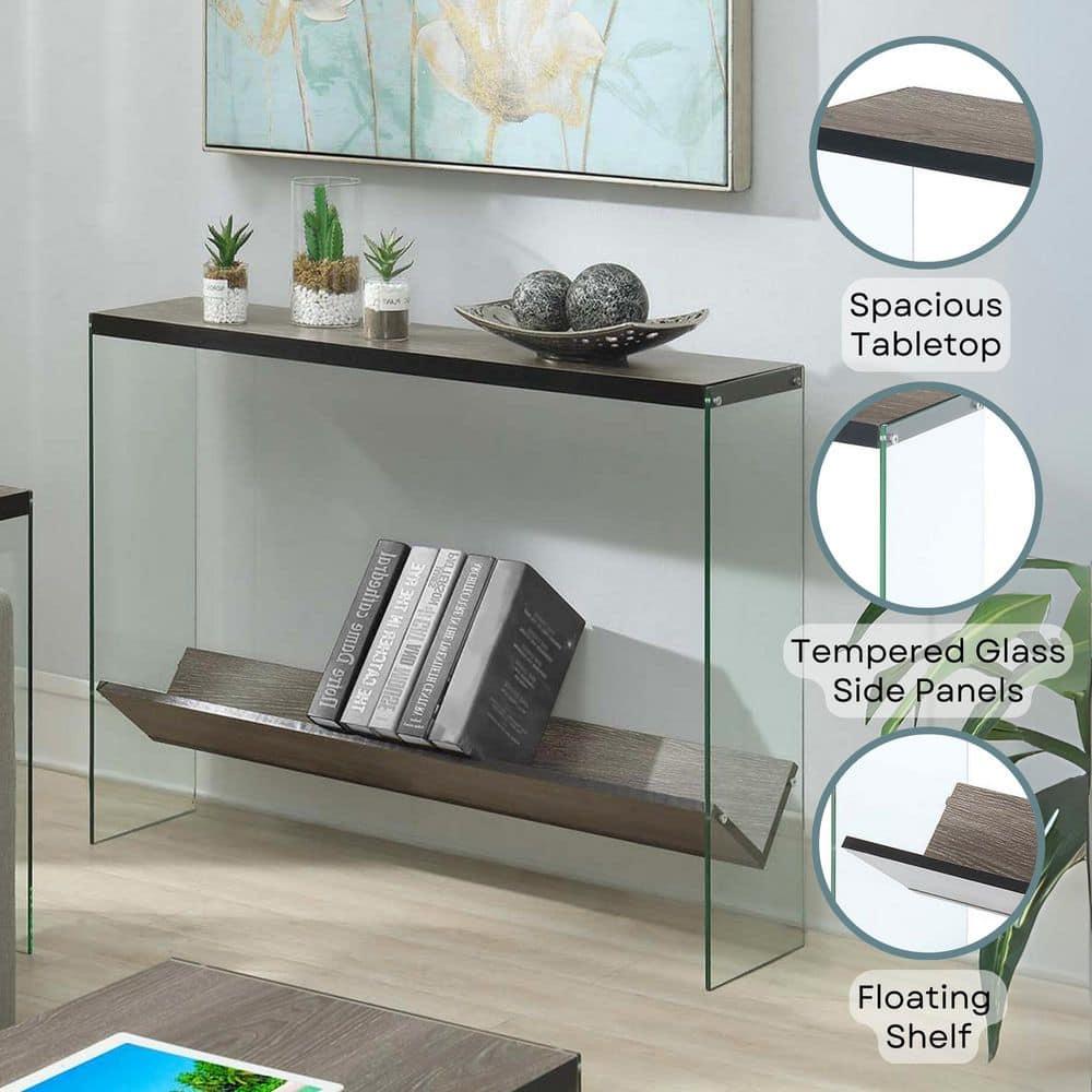 Convenience Concepts SoHo Glass V Console Table with Shelf, Weathered Gray/Glass