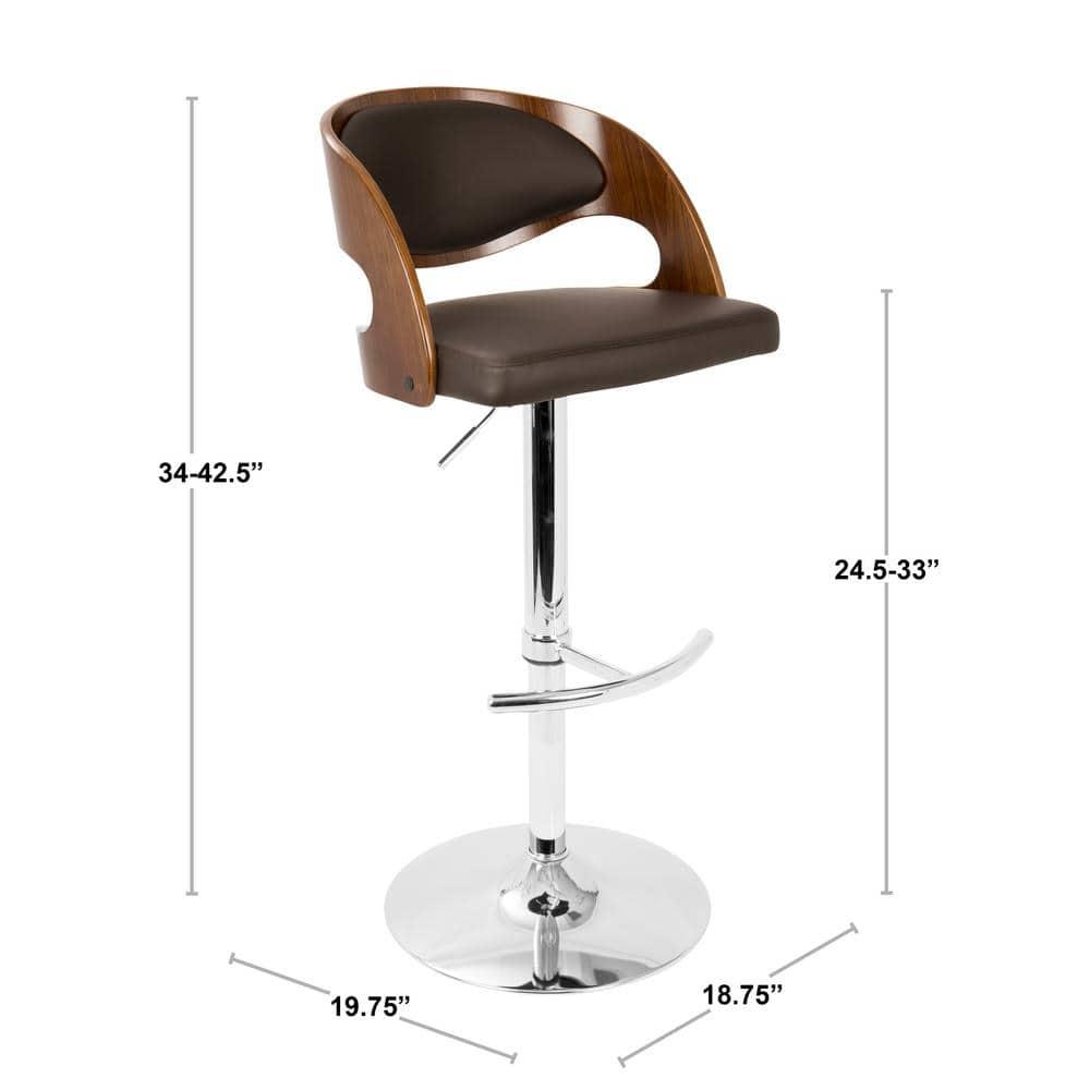 Walnut and Brown Adjustable Swivel Barstool with Leather Seat