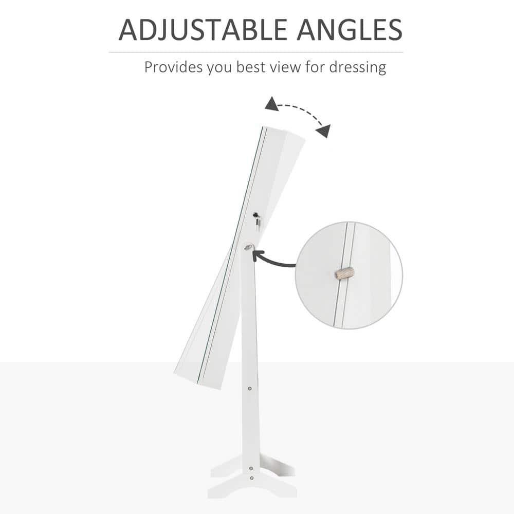 White MDF Floor Standing Jewelry Cabinet with LED Light and Mirror