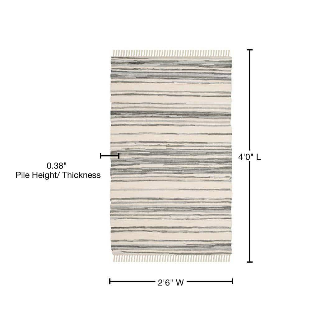 Rag Rug RAR126 Hand Woven Indoor Accent Rug - 2'6"x4' - Ivory/Grey - Safavieh