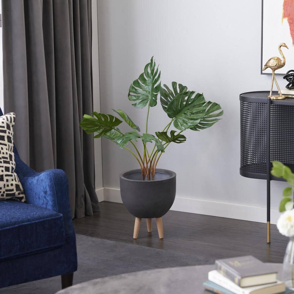 DecMode 29" Artificial Monstera Plant in Realistic Leaves and Black Plastic Pot