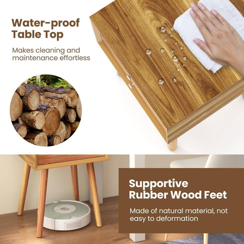 Tangkula Wooden Nightstand with 2 Storage Drawers Accent End Side Table for Bedroom&Living room Natural