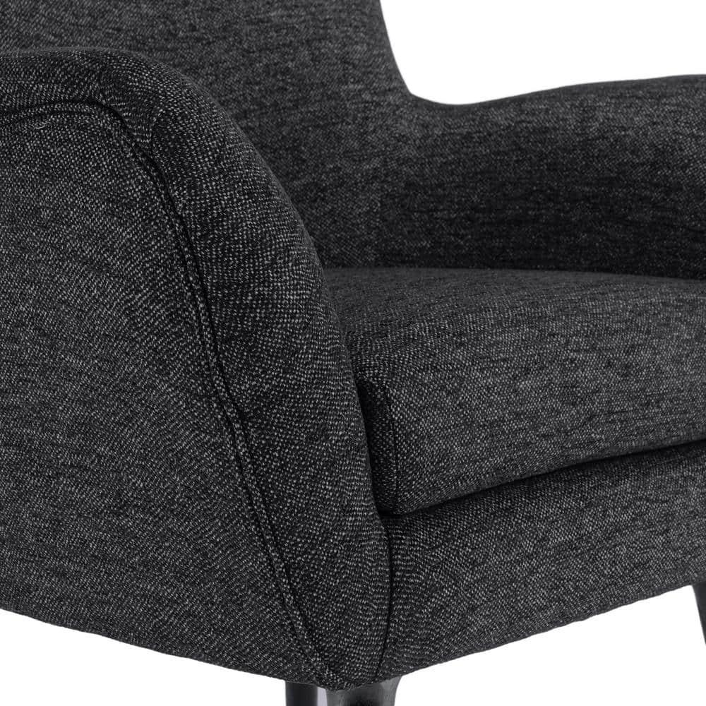 Noble House Edenbrook Fabric Wingback Club Chair, Black Textured Tweed and Black