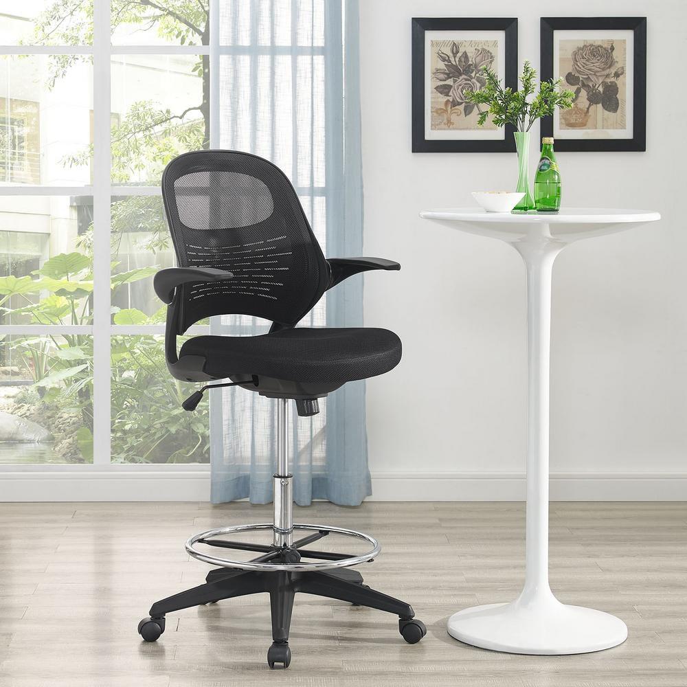 Stealth Drafting Chair Black - Modway: Upholstered, 330 lbs Capacity, Adjustable Height 23"-30"