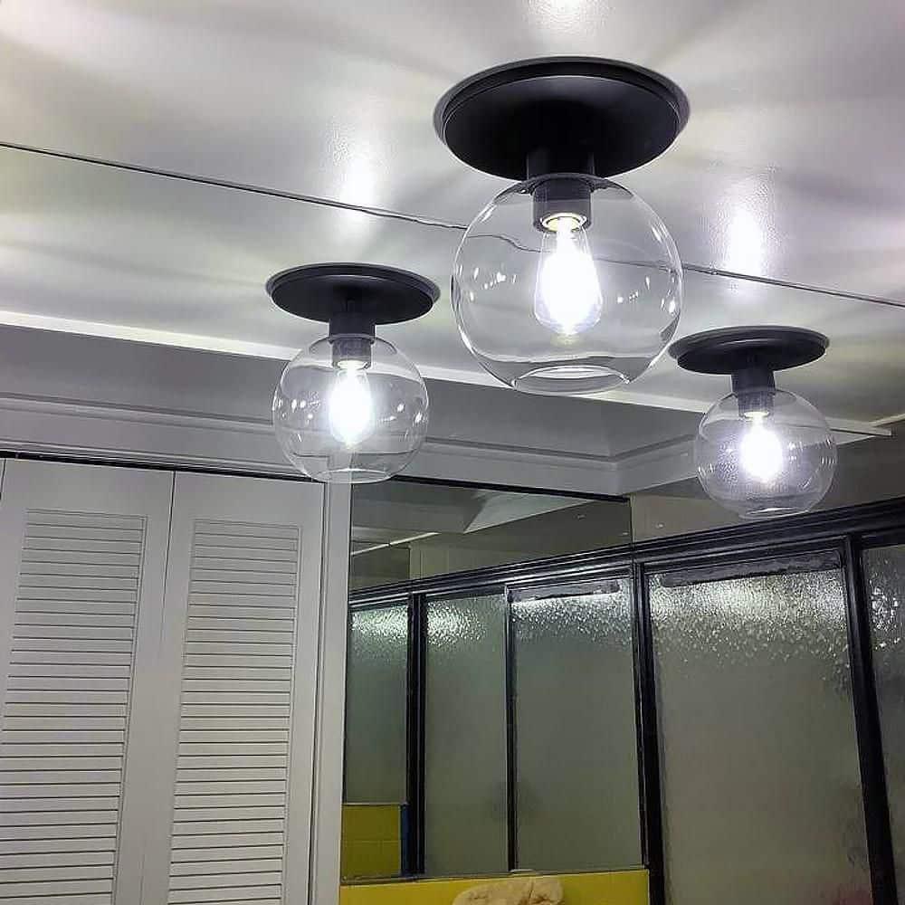 - Semi Flush Conversion Kit - Matte Black with Clear Glass Globe Shade - for Low & Tall Ceilings - Recessed Light Conversion Kit for E26 Recessed Mounted Cans