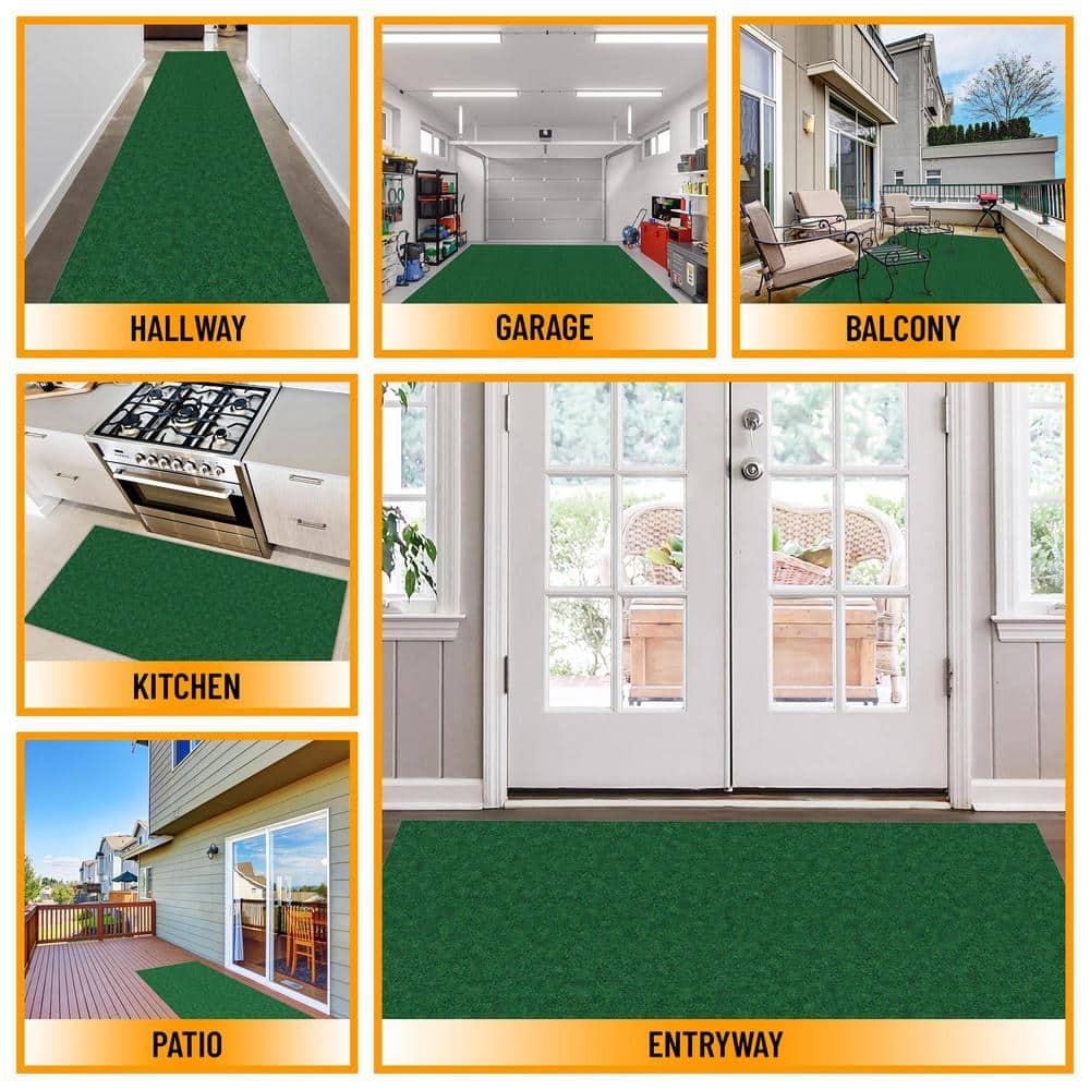 Ottomanson Extra Long Hallway Runner Waterproof Non-Slip 3x27 Indoor/Outdoor Utility Rug, 2'7" x 27', Green