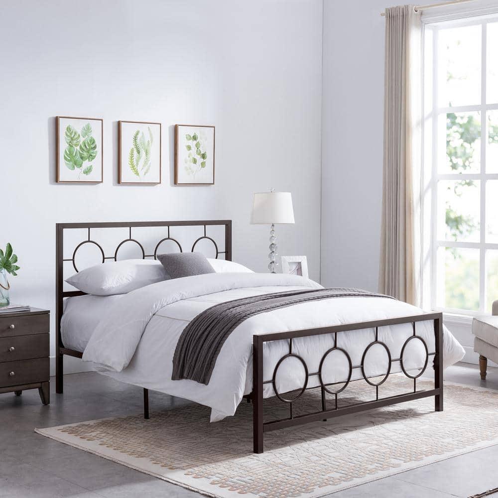 Noble House Ewelina Modern Queen-Size Iron Geometric Low-Profile Bed Frame, Hammered Copper