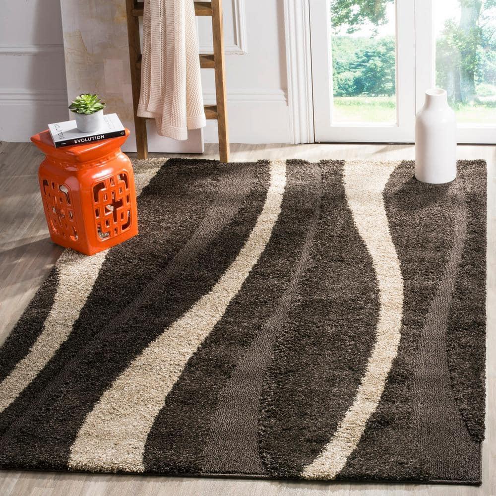 Florida Shag SG451 Power Loomed Indoor Area Rug - Dark Brown/Beige - 5'x5' Square - Safavieh