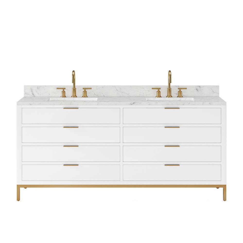 Pure White 72'' Double Sink Vanity with Carrara Marble Top