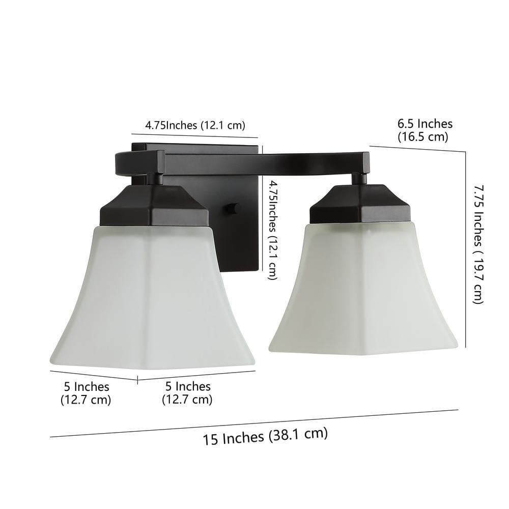 Staunton 15 in. 2-Light Iron/Glass Modern Cottage LED Vanity Light, Oil Rubbed Bronze