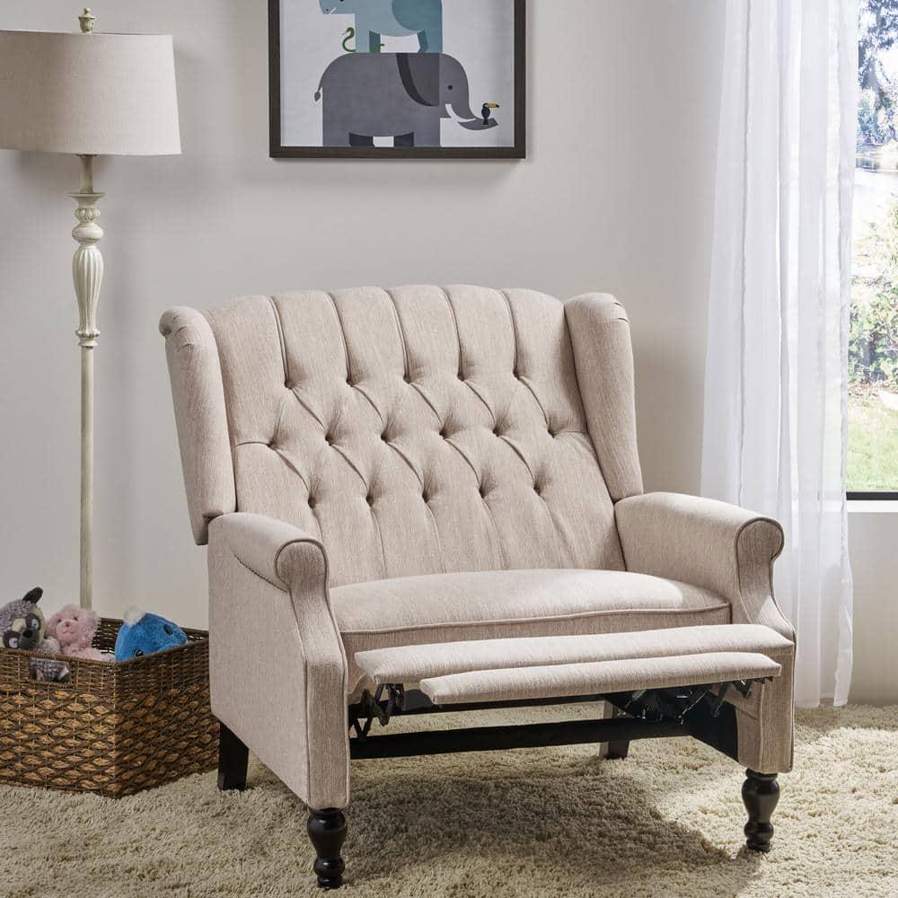 Noble House Barnsfield Oversized Tufted Push Back Recliner, Beige