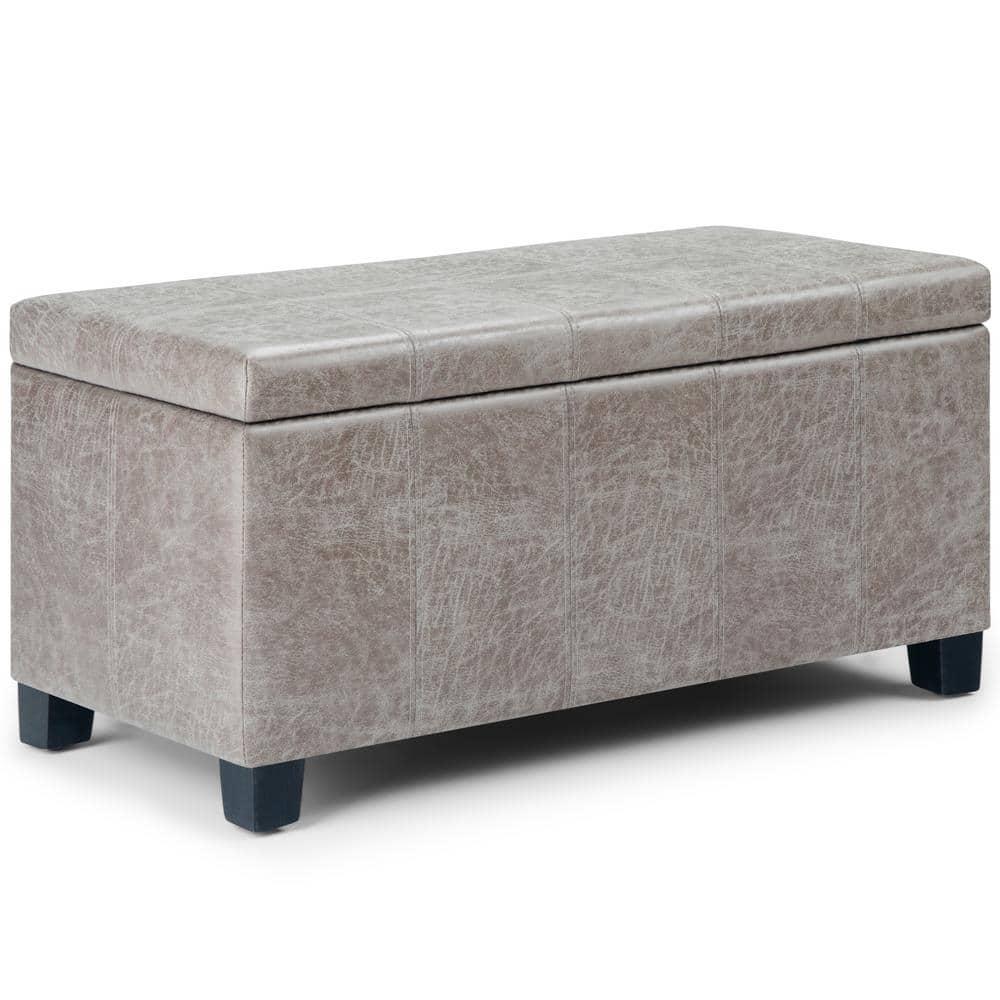 Dover 36 in. Wide Contemporary Rectangle Storage Ottoman Bench in Distressed Grey Taupe Vegan Faux Leather, Assembled