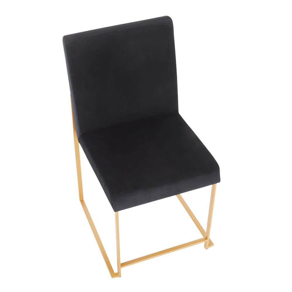 Set of 2 High Back Fuji Contemporary Dining Chairs Gold/Black Velvet - LumiSource: Upholstered, Metal Legs, Chrome-Plated Finish