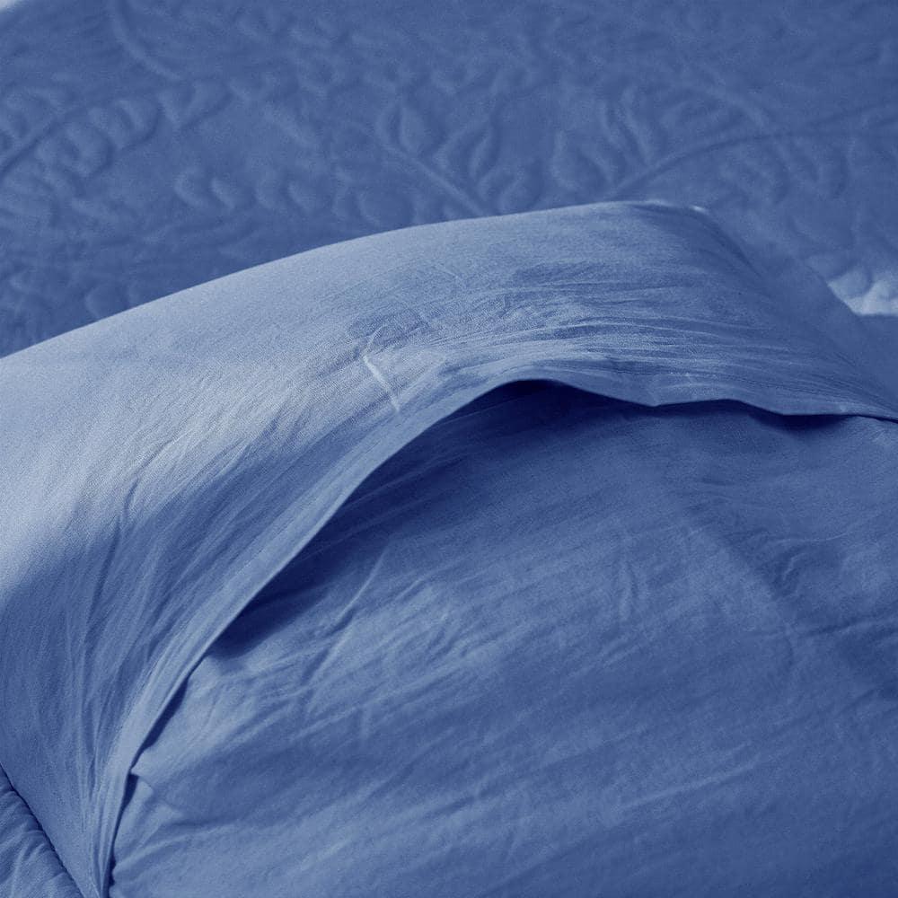 MarCielo  2-Piece 100% Cotton Embroidered Quilted Pillow Shams Navy - King