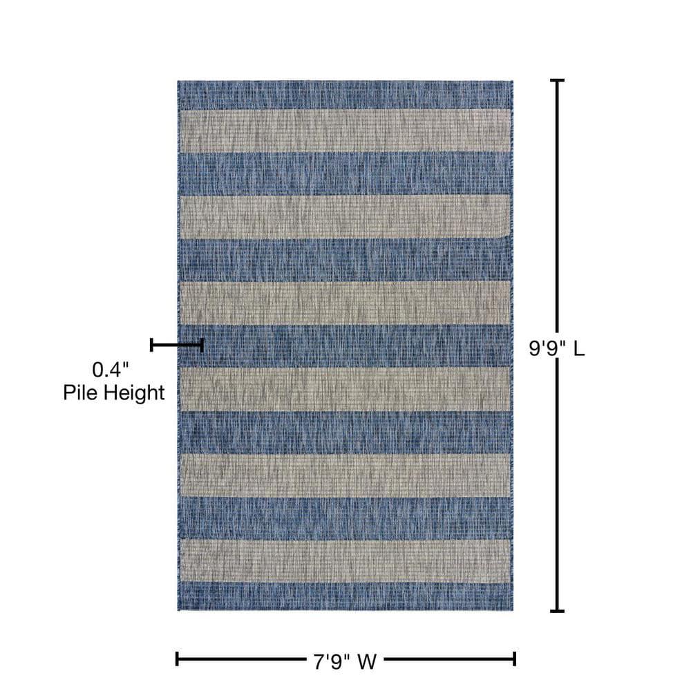 LR Home Camila 7'9" x 9'9", Gray/Blue Stripe Fade, Stain, and Moisture Resistant Indoor/Outdoor Area Rug