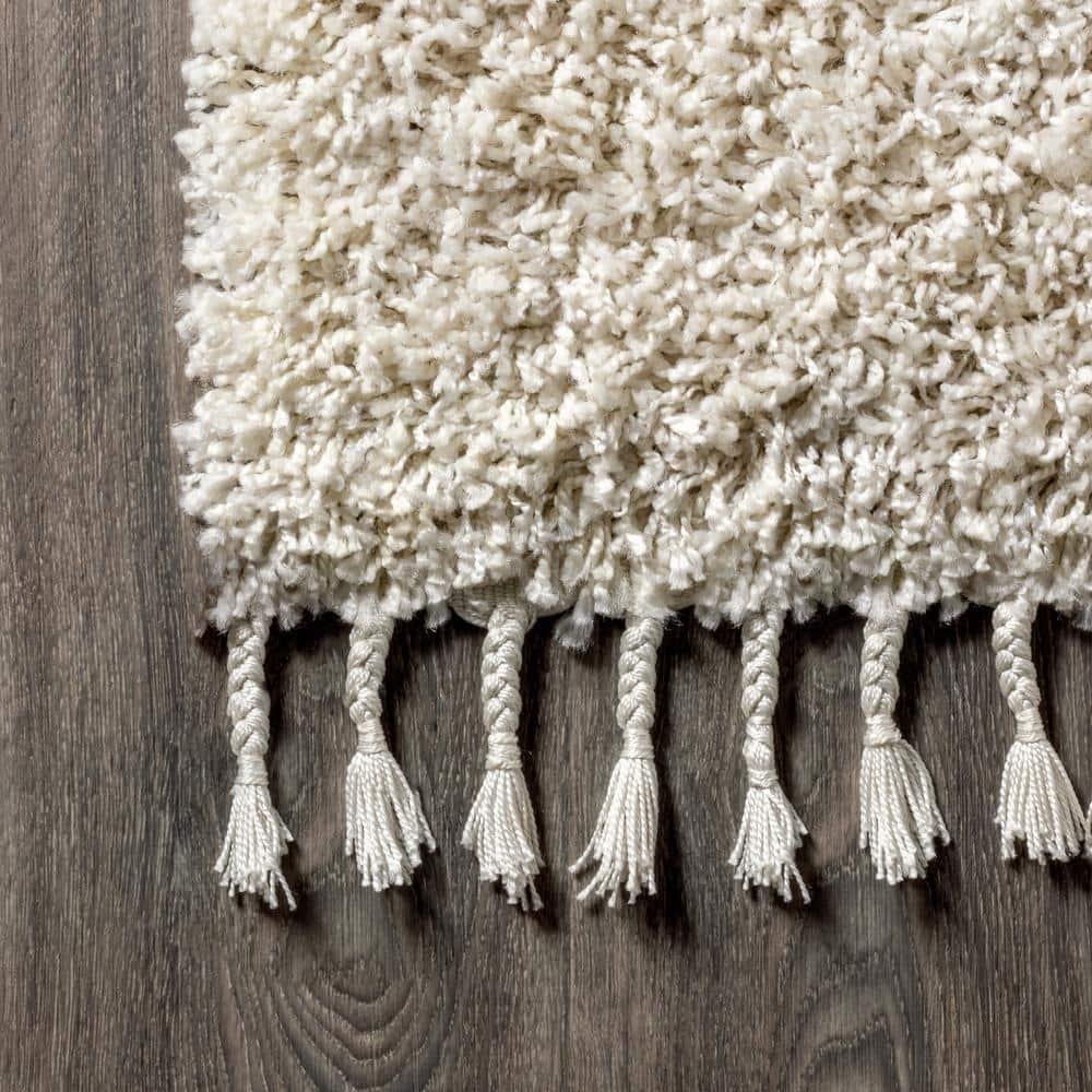3'x5' Mercer Shag Plush Tassel Area Rug, Cream - JONATHAN Y