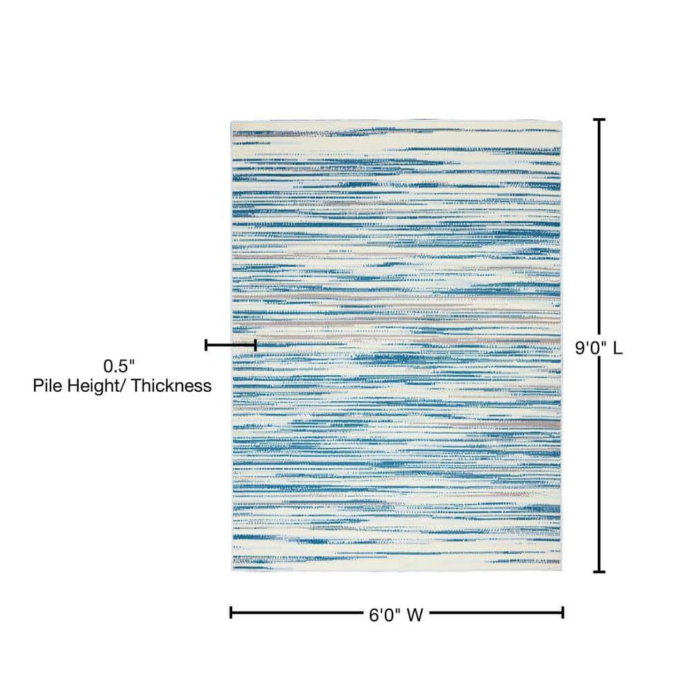 Nourison Jubilant 6' x 9' Blue Indoor Area Rug Coastal Contemporary Striped by Nourison