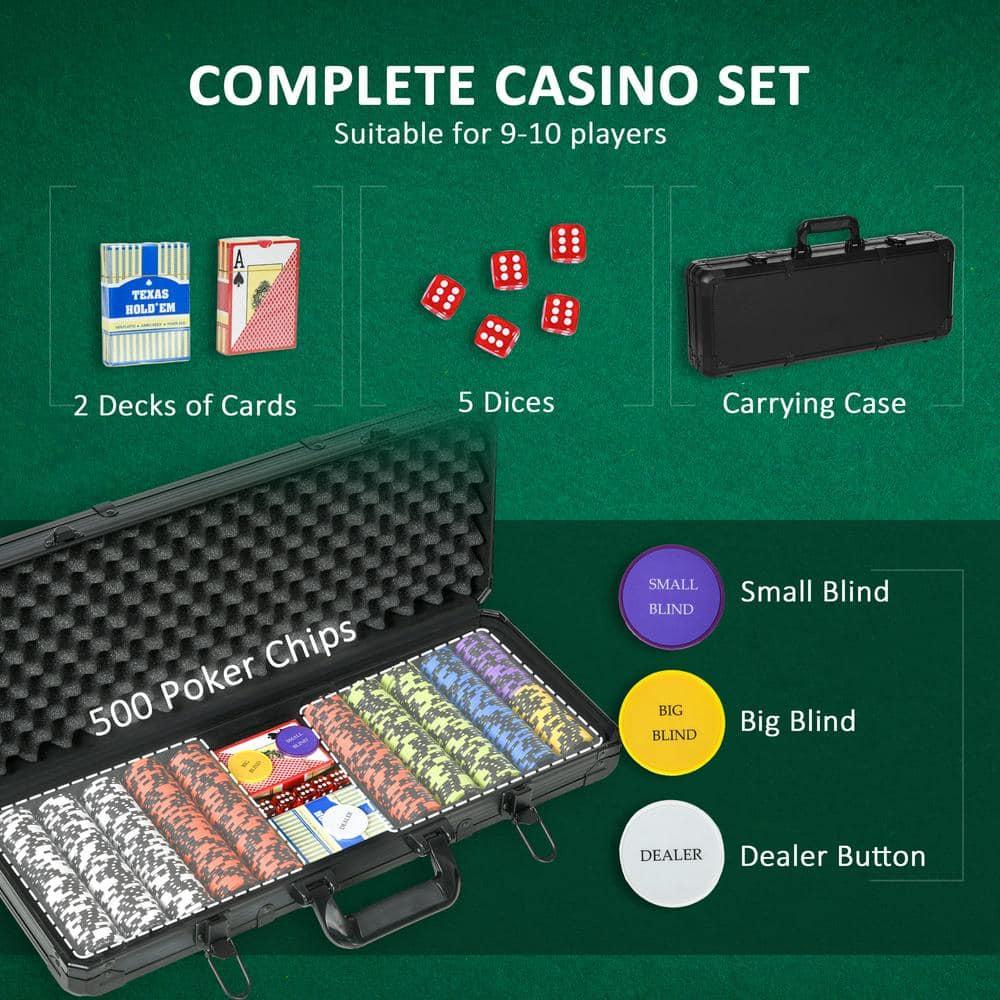 Soozier 500 Chip, 14 Gram Clay Poker Chips Set with Aluminum Case, Casino Poker Chips with 2 Decks of Playing Cards, Dealer Button & 5 Dice