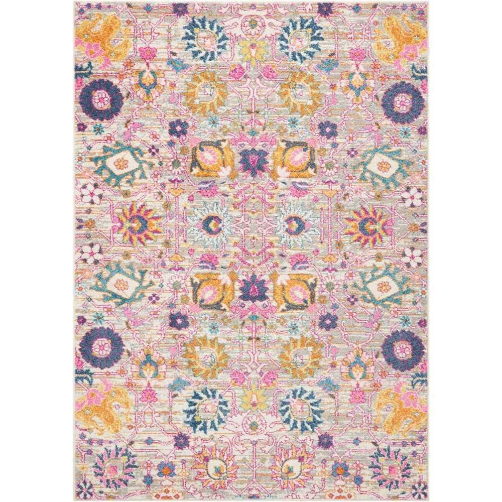Bungalow Rose Rectangle Passion Floral 6'7" x 9'6" Area Rug in Pink