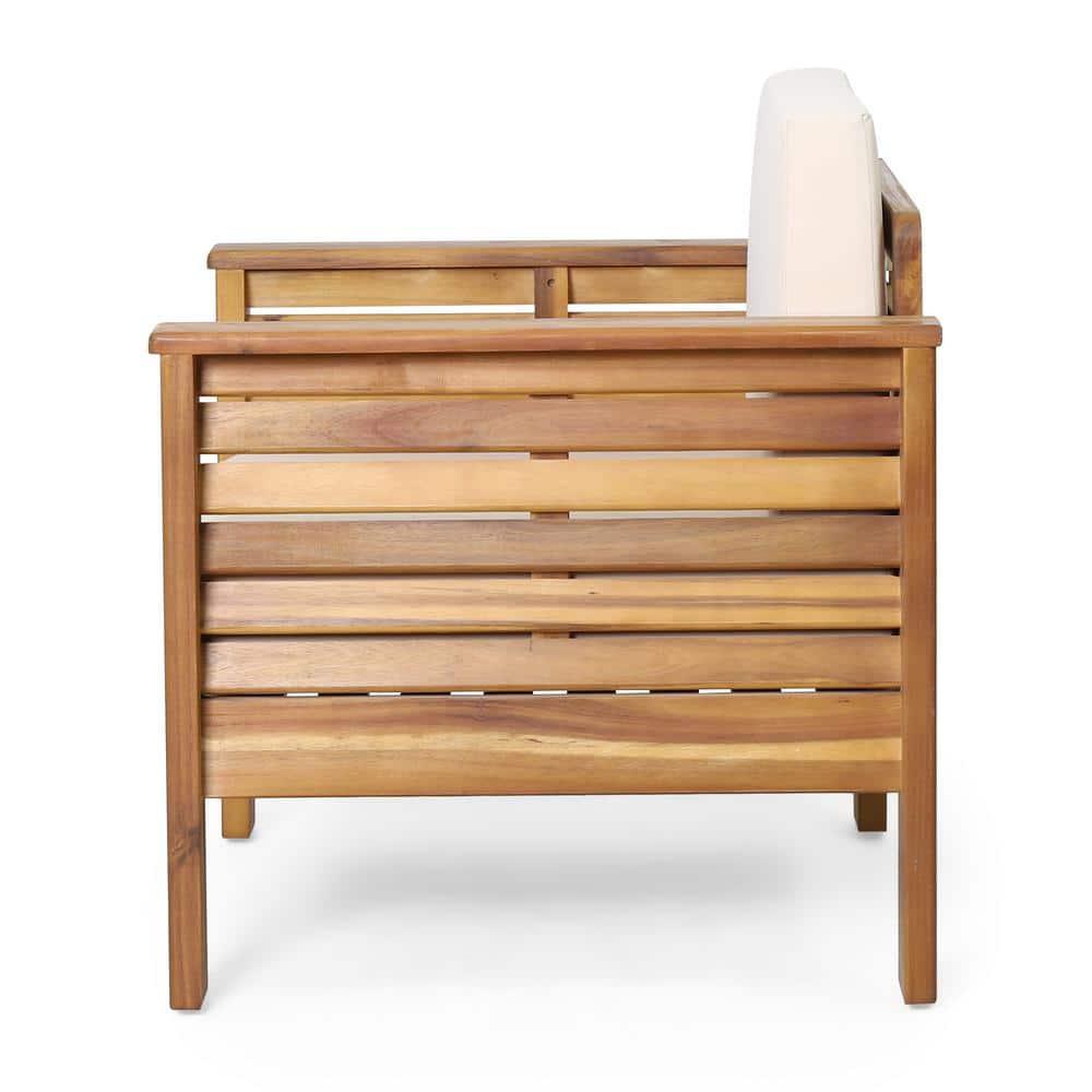 Christopher Knight Home Rabun Outdoor Acacia Wood 4 Seater Chat Set with Cushions, Cream/Teak