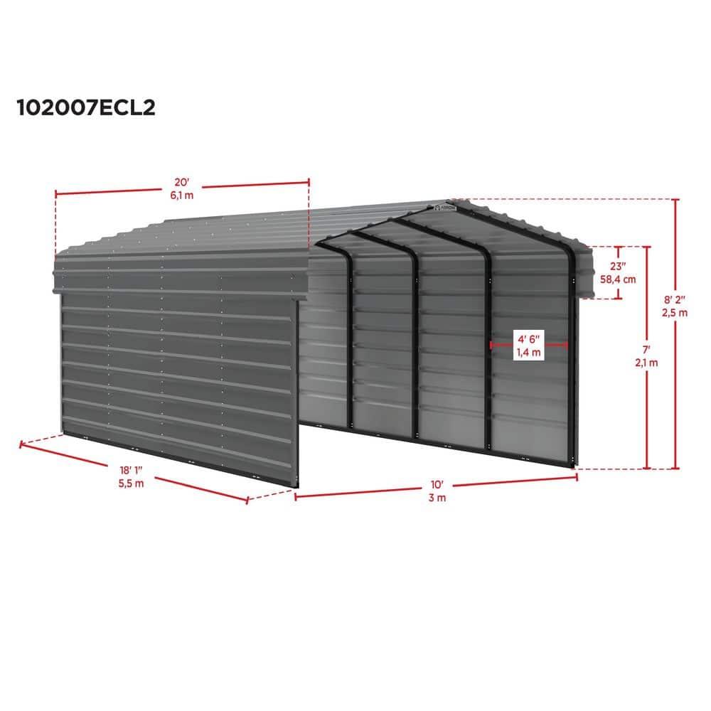 Arrow Arrow Steel Carport with 2 Side Wall Kits, 10X20X07
