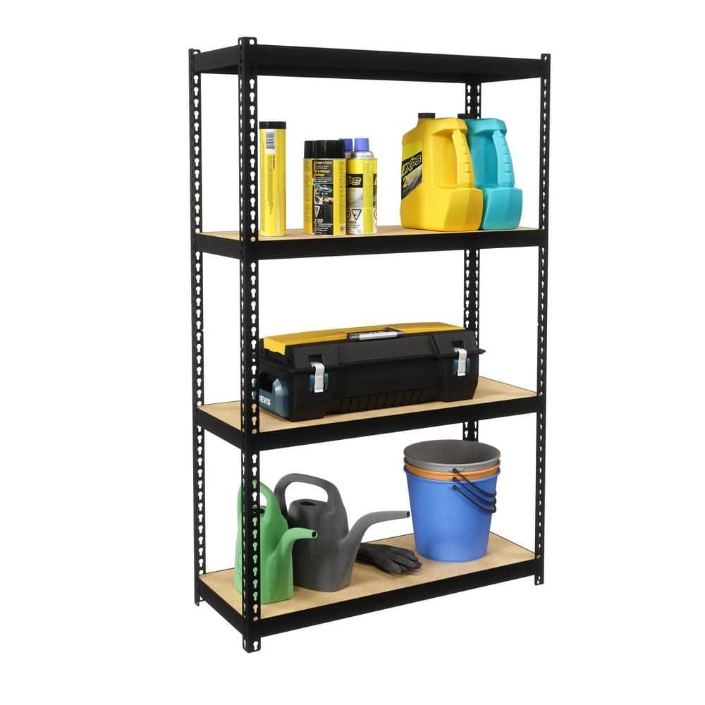 Space Solutions 1000 Riveted Metal Shelving 4-Shelf Unit in Black