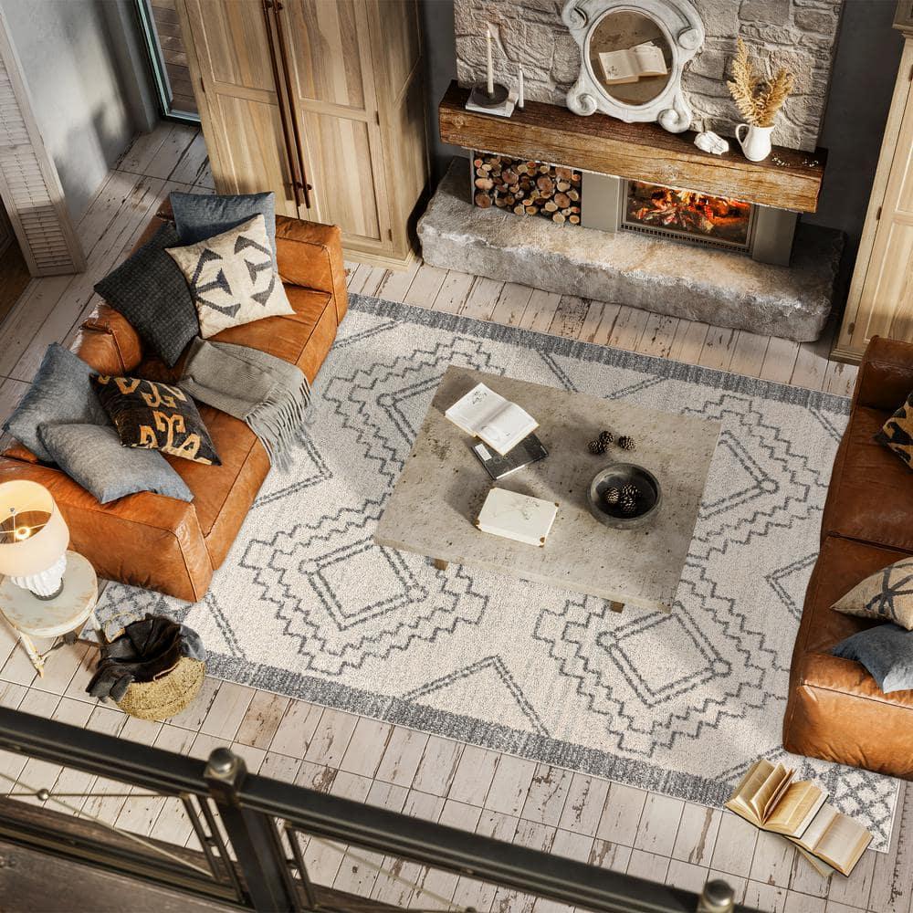 JONATHAN Y Amir Moroccan Beni Souk Cream/Gray 8 ft. x 10 ft. Area Rug