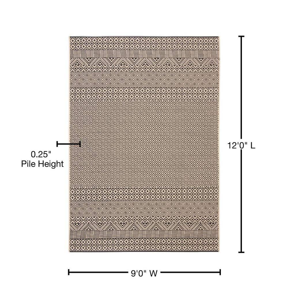 SAFAVIEH Courtyard Naomi Aztec Indoor/Outdoor Area Rug, 9' x 12', Beige/Black
