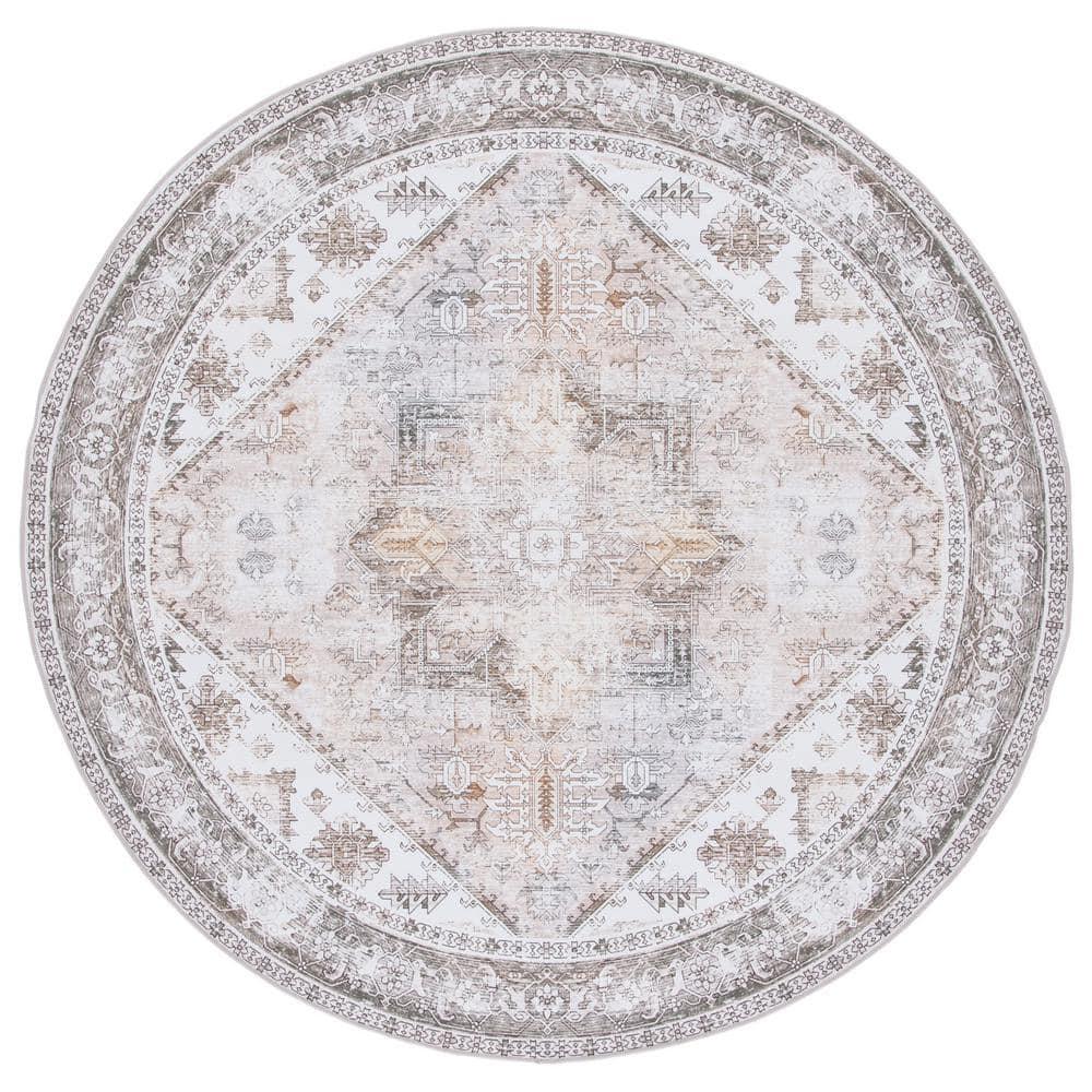 Tucson Vintage Persian TSN102 Power Loomed Machine Washable Skid-Resistant Indoor Accent Rug - Beige/Grey - 4' Round - Safavieh