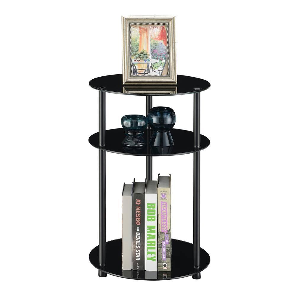 Convenience Concepts Designs2Go Classic Glass 3-Tier Round Table, Black Glass