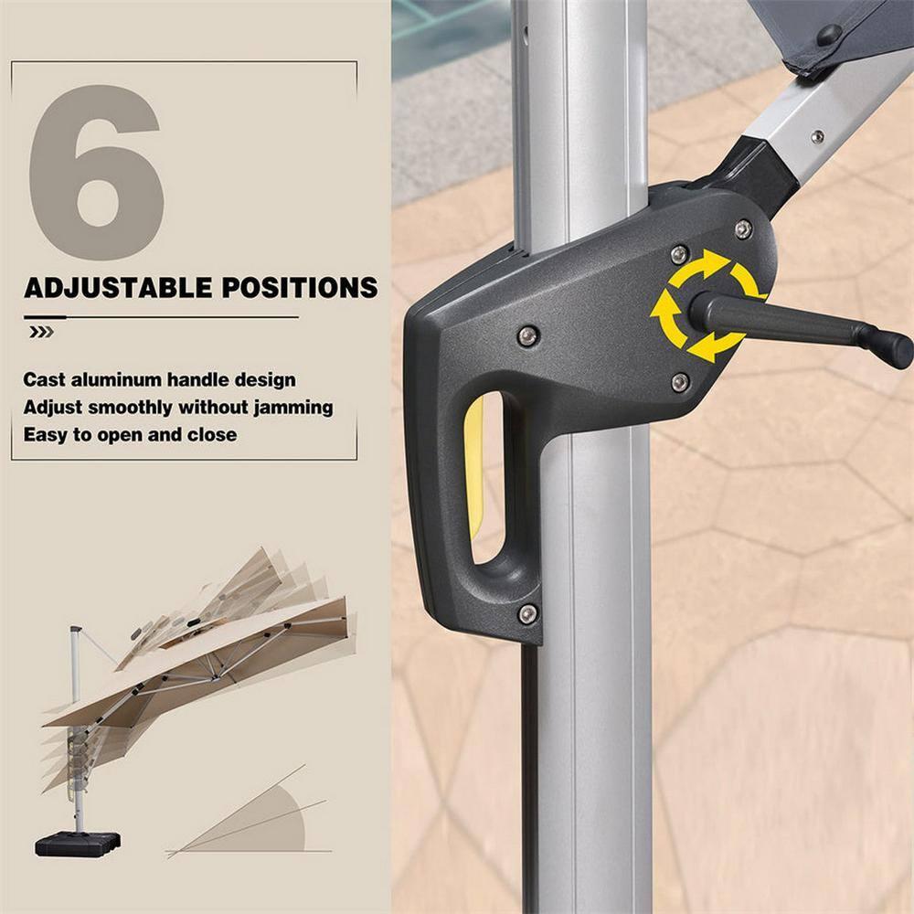 PURPLE LEAF 11FT Square Double Top Deluxe Solar Powered LED Patio Umbrella Outdoor Cantilever Umbrella, Gray