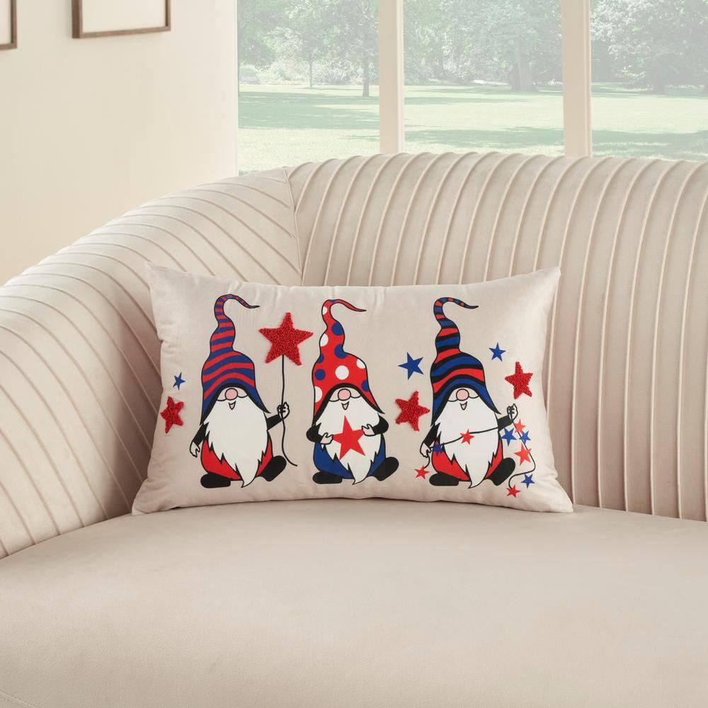 Mina Victory Holiday Americana Gnomes 12" x 21" Multicolor Throw Pillow