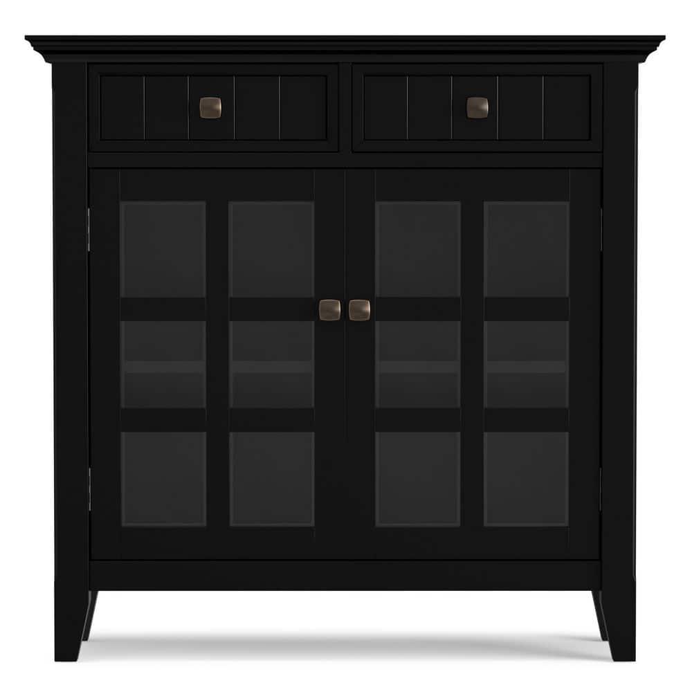 Simpli Home Acadian 36"W Solid Wood 2-Shelf Entryway Storage Cabinet with Glass Doors and 2 Drawers