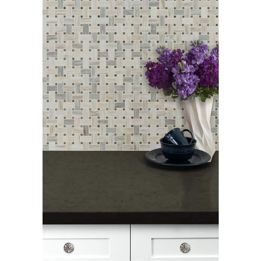 Angora Basketweave 12.5" x 12.5" Polished Marble Mosaic Floor and Wall Tile